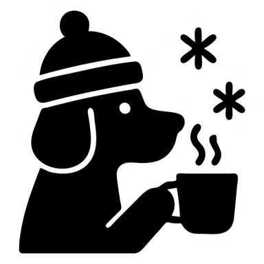 A dog drinking a cup of coffee, outside is cold sticker
