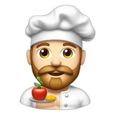 bodybuilder white skin and beard, cooking food with chef hat  healty food  sticker
