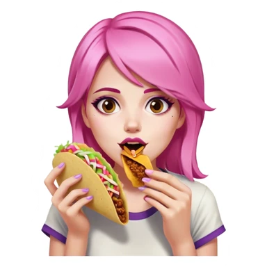 A girl with pink hair eating Taco Bell  sticker