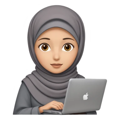 A girl wearing a gray hijab and with hazel eyes is carrying a laptop, not a laptop, just a regular laptop. sticker