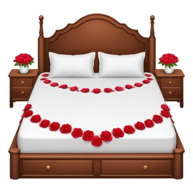 Romantic double-bed with flower petals spread on it  sticker