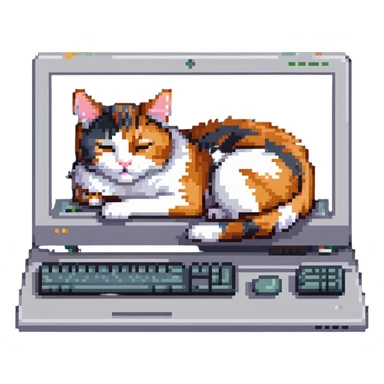cute calico cat sleeping on computer sticker