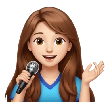 Beautiful Girl with long brown hair singing karaoke funny light blue aesthetic background with lights sticker