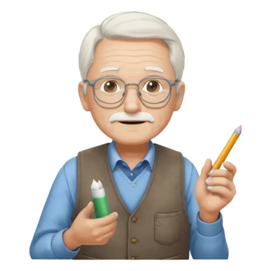 Man teacher: old, wearing vest, wearing glasses, hold chalk on their hand sticker