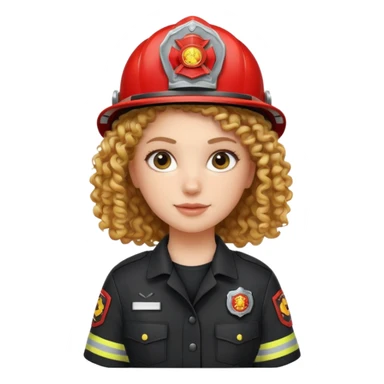 Firefighter white girl curly hair with Black uniform sticker