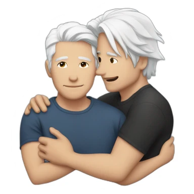 white haired guy and black haired guy hugging sticker