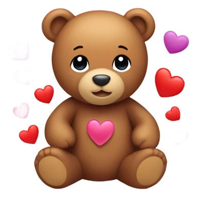 Teddy bear with hearts surrounding it sticker