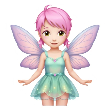 A tiny pastel fairy with pink hair with glowing wings and a sweet smile  sticker
