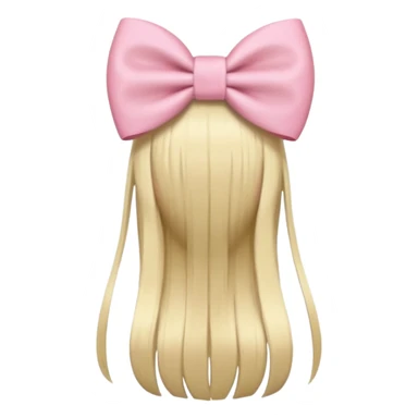 back view of long blonde hair with a pastel pink bow, straight hair, iOS Apple emoji style sticker