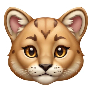 Cinematic Cute Cougar Portrait Emoji, Head tilted playfully and inquisitively, featuring a glossy, tawny Fur with delicate dark markings and round, sparkling amber eyes filled with curious mischief, Simplified yet irresistibly adorable features, highly detailed, glowing with a warm, friendly glow, high shine, affectionate and agile, stylized with a touch of wilderness whimsy, bright and endearing, soft glowing outline, capturing the essence of a mischievous yet loving cougar, so playful it feels like it could prowl out of the screen and into your arms! sticker