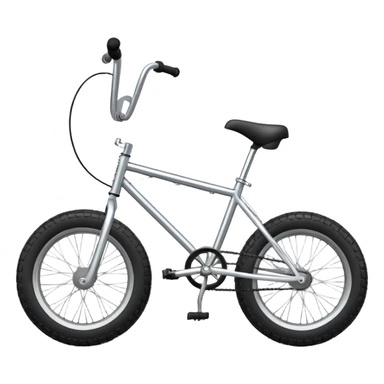 BMX bike with chrome frame, side view, small wheels with fat tires, high rise handlebars, pegs on axles, iOS emoji style sticker