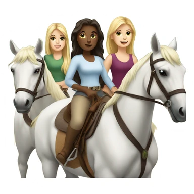 3 White girls riding horses sticker