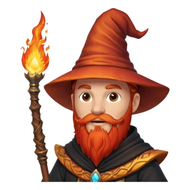 Fire Wizard – red beard, ember glow on staff tip sticker