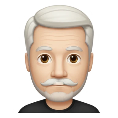 50 yr old white man, pale skin half black, half white hair, side swept part, groomed moustache and goatee sticker