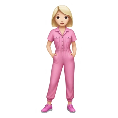 woman pink jumpsuit standing on foot sticker