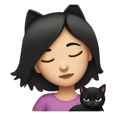 Girl with black hair sleeping with black cat sticker