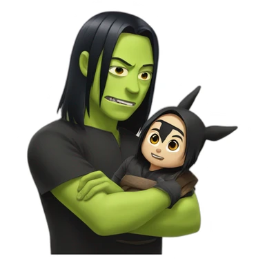 Itachi playing with shrek sticker