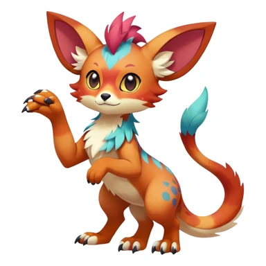 Male bright-colored multi-colored cute cool exotic anime-styled Falvie-Fionbri-fantasy-creature-fursona-Fakémon-Pokémon, full body, with markings sticker