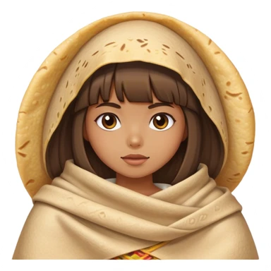 Tan girl with bangs wrapped in tortillas blanket sticker