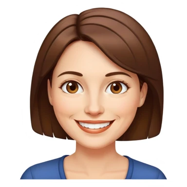 người phụ nữ 40 tuổi, da trắng, tóc ngắn màu nâu, mặt cười tươi vui vẻ sticker