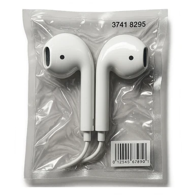 white EarPods headphones, glossy and puffy sticker