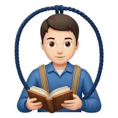 a man reading the book with ropes on the cover sticker