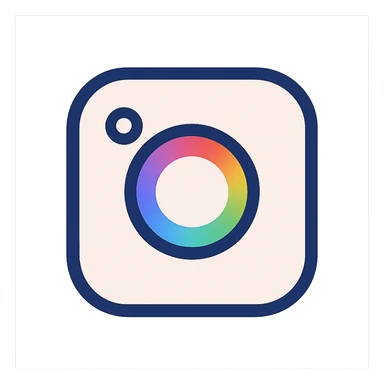 Instagram icon, simple and modern style, rounded square shape, camera lens with rainbow gradient colors sticker