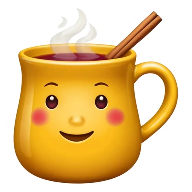 a yellow mug with steaming mulled wine sticker