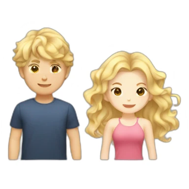 blonde wavy hair girl, japanese tan boy, couple sticker