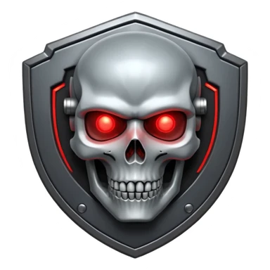 Sci-fi shield badge, terminator style skull, glowing red eyes, crossed futuristic starwars light sable, no background sticker
