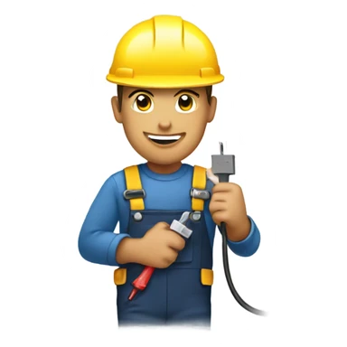electrician holding a plug sticker