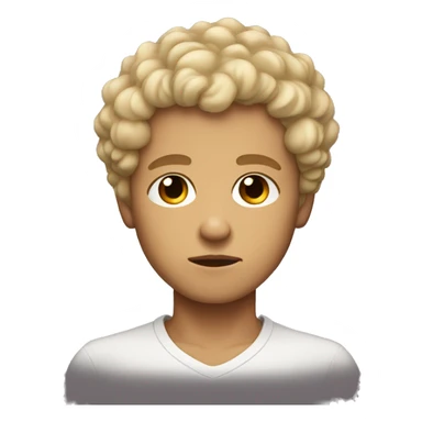 black eyes, very very curly blonde short hair boy, serious face, tan skin sticker