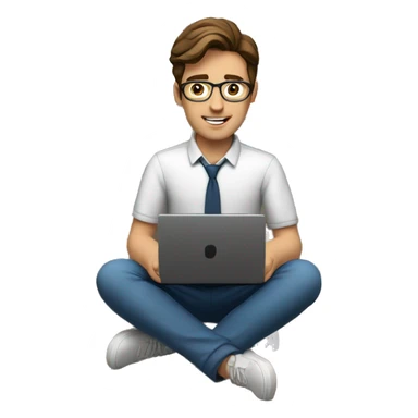 A young teacher (man) with brown hair with a laptop. No glasses. The background is a modern bookshelf.  sticker