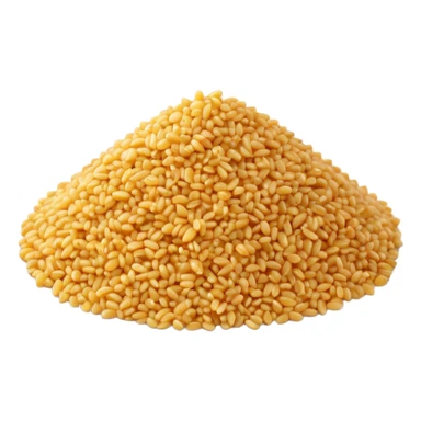 neat pile of cooked bulgur, light golden to beige, glossy, fluffy, grains distinct, no bowl, clean minimal 3D-rendered style, soft highlights and shadows, realistic yet stylized, transparent background, emoji scale sticker