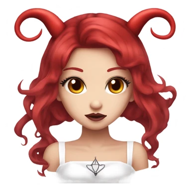 hime goth gyaru girl, devil horns, red hair, red dress sticker