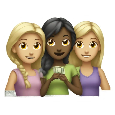 three girls with dollar bill sticker