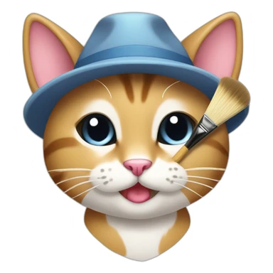 Kawaii cat artist in hat with palette and brush so it can be used as a mouse cursor sticker