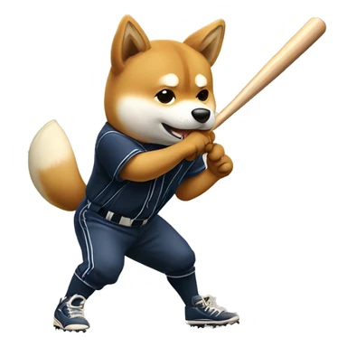 a cute shiba inu swings a baseball bat. but it was a swing strikeout situation. sticker