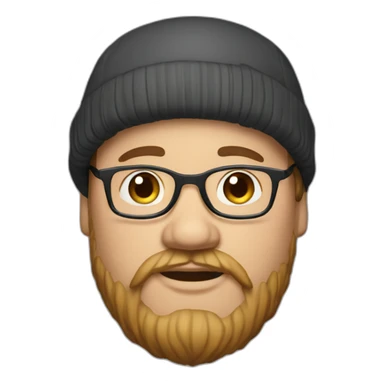 Overweight man with dark hair wearing small beenie on head, beard and glasses. sticker