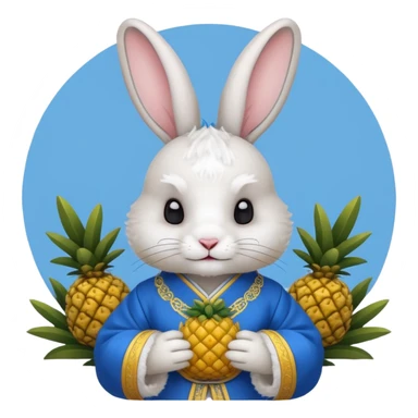 rabbit, wearing blue chinese ancient custome, with pine apple sticker