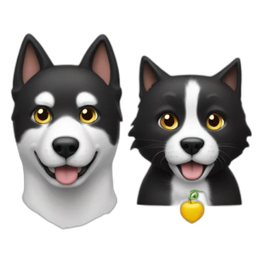 Un chien blanc et un chat noir sticker
