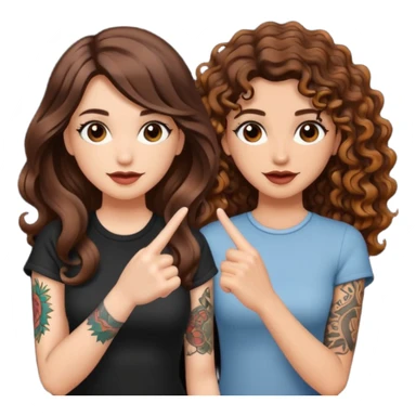 finger snap idea — long wavy brown hair tattooed woman and short tight curly brown hair woman — spark flash sticker