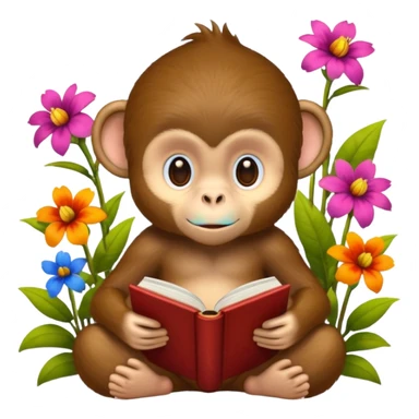 Monkey reading books + flowers  sticker
