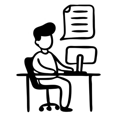 Manager at desk with computer and documents sticker