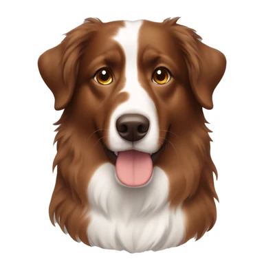 A white girl with long brown hair and a red tri Australian Shepherd  sticker
