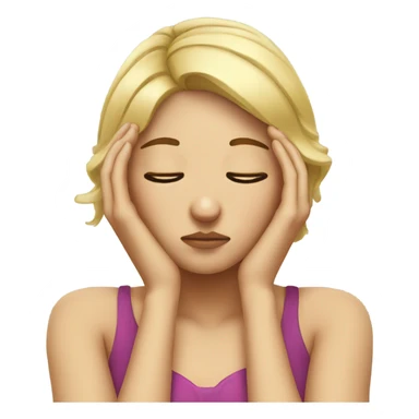 Blonde girl with headache hands on head frown  sticker