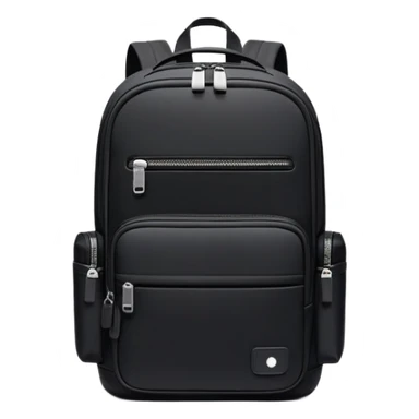 small black commuter backpack, minimal aesthetic, plain sticker