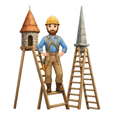 steeplejack man light skin with a beard on a ladder that's beside a spire sticker