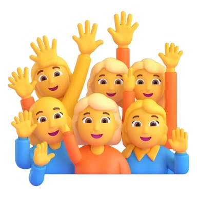 team building, group of characters high-fiving, fun and friendly, 3D emoji style sticker
