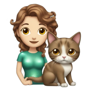 Mermaid with brown hair marries a cat sticker